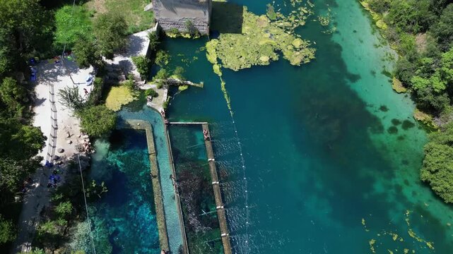 Italy, Umbria , Terni,  drone aerial view of  Nera Gorges a natural oasis close to Narni and Stifone - Mor&igrave;ca Spring and Cala del Mulino are carbonate aquifer  water  15 degres  constant temperature 