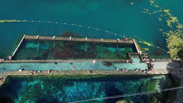 Italy, Umbria , Terni,  drone aerial view of  Nera Gorges a natural oasis close to Narni and Stifone - Mor&igrave;ca Spring and Cala del Mulino are carbonate aquifer  water at 15 degres constant temperature 