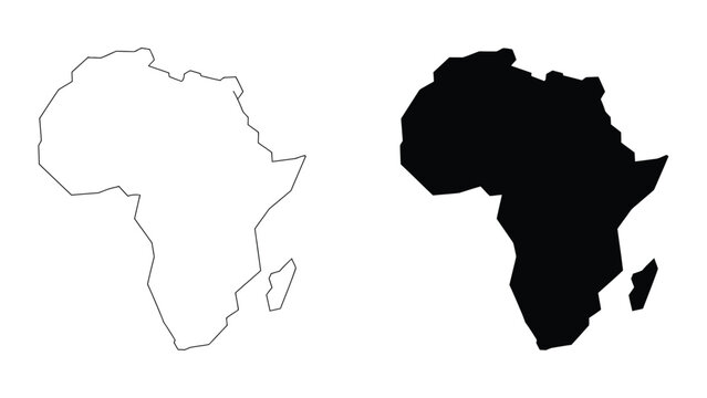 Africa map vector collection, outline and solid continent silhouettes for geographic education, navigation, travel, atlas, infographic and editorial design.
