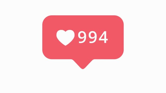 Social media like counter animation with a glowing red heart icon and rapidly increasing numbers representing engagement growth.
