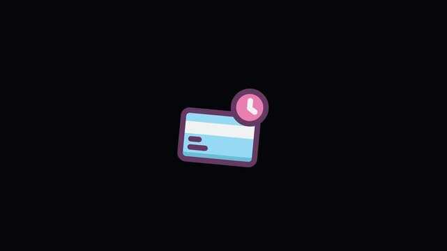 Animated Credit Card Icon with Clock Clockwork Badge for Pending Payment, Late Fee, and Subscription Renewal