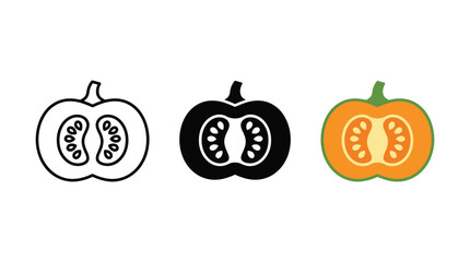 Obraz premium Set of pumpkin half icons in outline solid and colorful styles for autumn design Vector