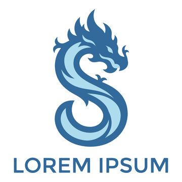 Blue dragon head logo with S shape and lorem ipsum text icon