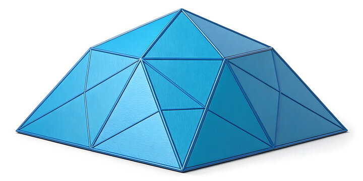 Blue pyramid geometric object with triangular facets, geometric