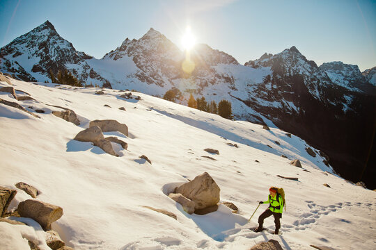 Snowshoeing on Canway Ridge with the Cheam Mountain Range in the
