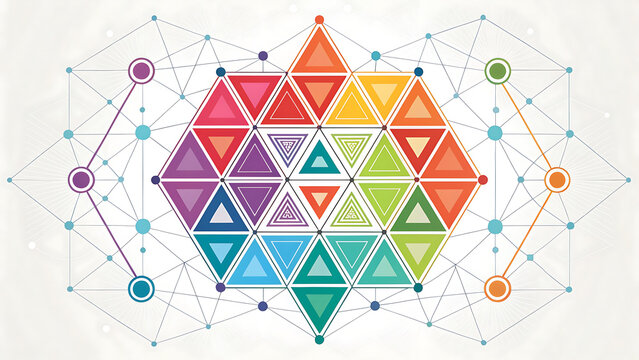 Colorful geometric mandala triangle pattern science concept art