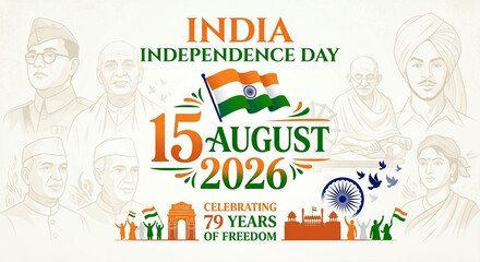 Fototapeta premium India Independence Day 2026 - Celebrating 79 Years of Freedom with National Heroes and Symbols