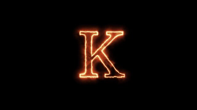 Glowing neon letter k animation against dark background with video smooth transition illuminated uppercase letter Ks glowing warm orange tones against deep black backdrop