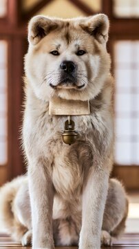 Calm Akita Inu portrait captures Japanese heritage serene canine beauty and traditional artistry in soft daylight