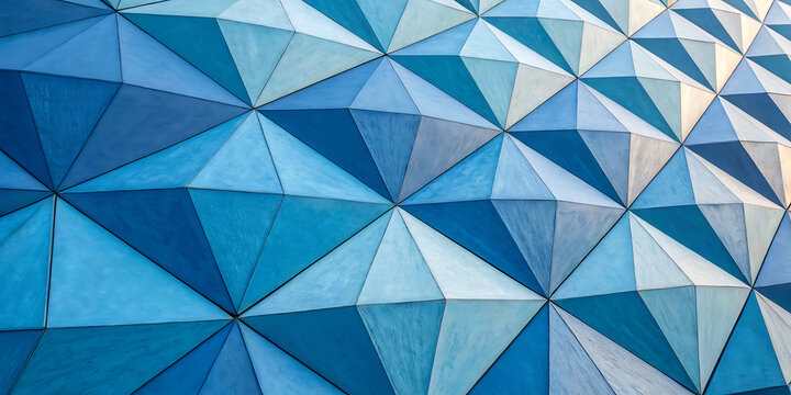 Repeating blue geometric triangle facade pattern with geometric