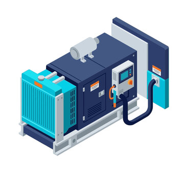 Isometric Diesel Generator for Data Center Backup Power Illustration