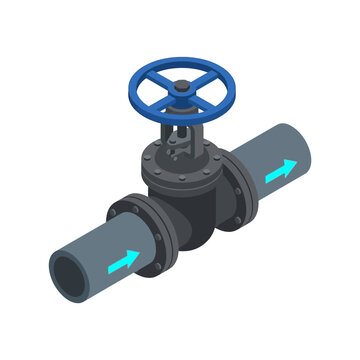 Isometric Industrial Pipeline with Blue Valve Control and Flow Arrows