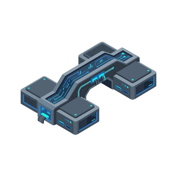 Isometric Data Center Server Hub and Cyber Security Vector Icon