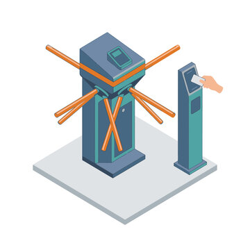 Isometric Turnstile Security Gate with Card Access for Data Center