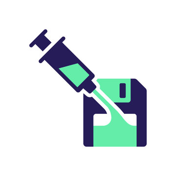 Cyber Security Icon of Syringe Injecting Data into Floppy Disk