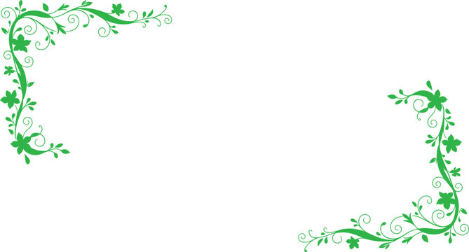 Green floral corner border with decorative vines and leaves on white background elegant ornamental frame vector illustration