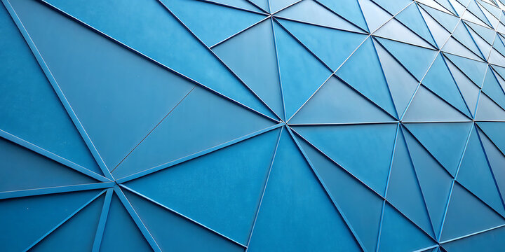 Blue metallic geometric triangles exterior building facade detail