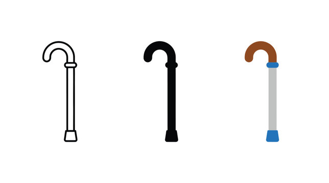 Set of walking stick icons for elderly people mobility and healthcare support Vector
