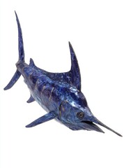Fototapeta premium Abstract Blue Textured Marlin Sculpture Isolated On White Background