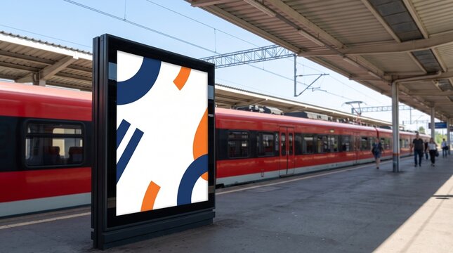 Empty advertising billboard on a train station platform with billboard, platform