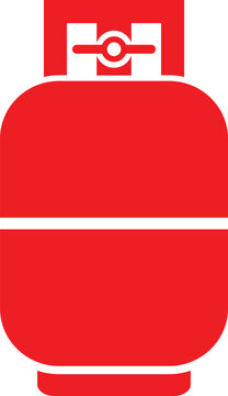 Red gas cylinder icon representing LPG propane tank. This flat vector is suitable for energy and cooking concepts. Ideal for web design, infographics, or safety signs.