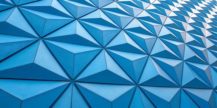 Abstract geometric pattern of blue triangle architectural panels