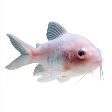 Albino Corydora Catfish Isolated On A Clean White Background Showing Delicate Spotted Texture