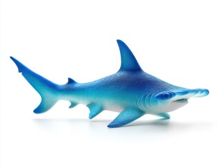 Obraz premium Blue Hammerhead Shark Toy Figurine Isolated On A White Background With Sharp Texture Details