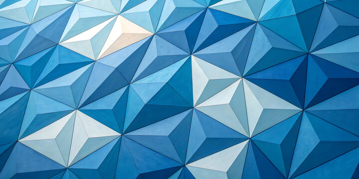 Blue geometric building exterior with light and shadow, geometric