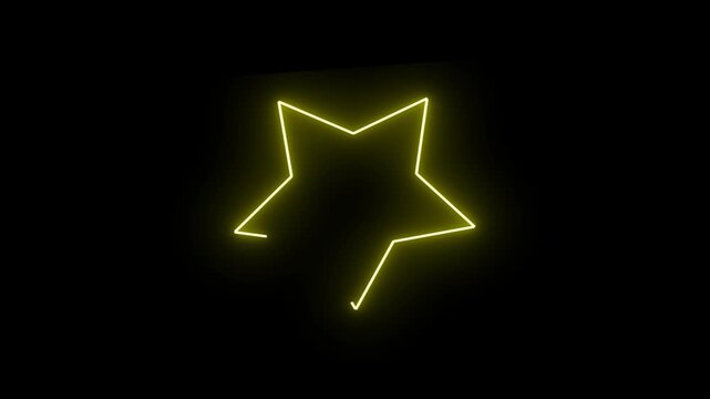 Glowing Yellow Neon Star Icon Animation with Transparent Background