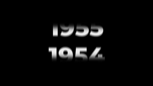 Reverse 80 year counter animation scrolling back from 2026 to 1946. White 3D text on black background. Going back in time flashback and history timeline motion graphics concept.