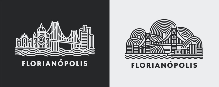 Florianopolis City Skyline Bridge and Island Illustration