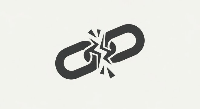 Black icon of a broken chain link on white background