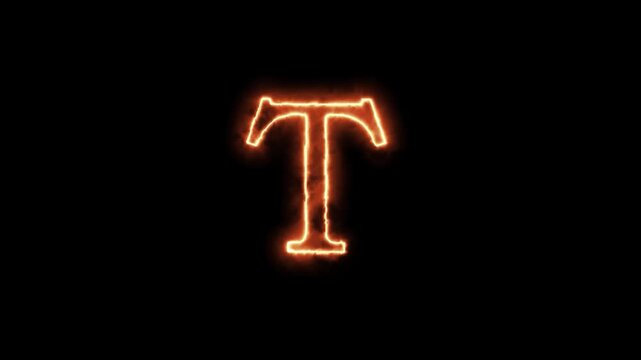 Glowing neon letter t emerges from darkness with dynamic light effect with creating striking visual contrast smooth atmospheric lighting transitions