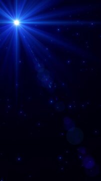 light ray and lens flare and bokeh lights with dust glitter animation, new year and christmas, social media blue vertical social media abstract motion background