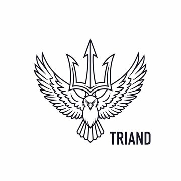 Symbolic Eagle with Trident, Heraldic Crest, Mythological Emblem, Winged Design, Majestic Power Icon