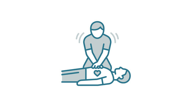 Simple line icon illustration of a person performing cardiopulmonary resuscitation on a patient.