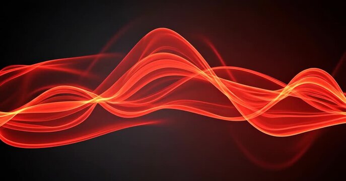 Dynamic red and orange abstract wavy lines flowing on a dark background.