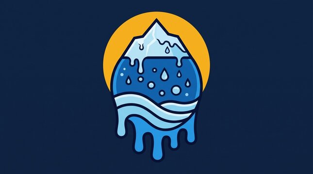 Melting iceberg with water drops and mountain top symbolic illustration for climate awareness campaigns with evoking themes environmental change natural balance modern