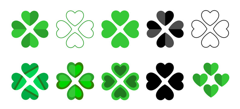 green shamrock clover icon set vector collection