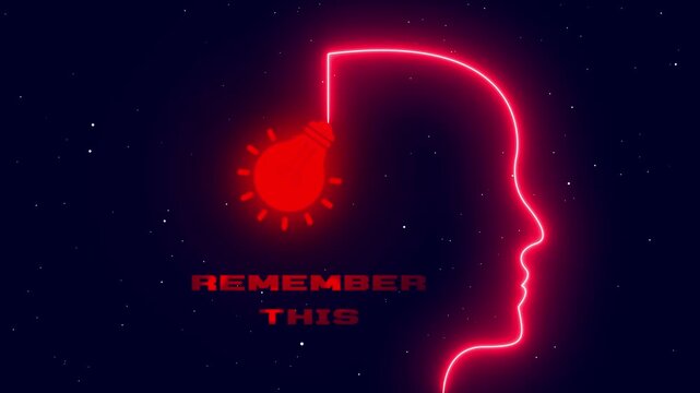 Remember This Concept with Glowing Human Mind and Light Bulb for Memory Improvement Learning Knowledge Retention and Brain Training Animation