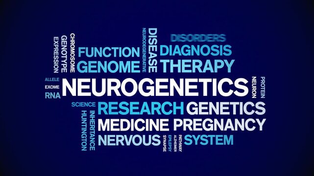 Neurogenetics animated word cloud-animation tag kinetic typography seamless loop.
