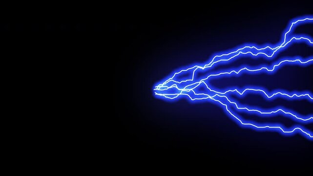 Upward Branching Electric Blue Lightning Strike Powerful Thunder Discharge Animation Loop Overlay