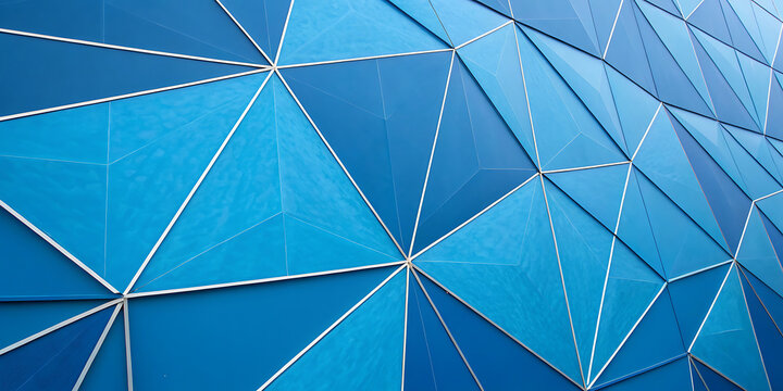 Modern blue geometric triangular building facade with geometric