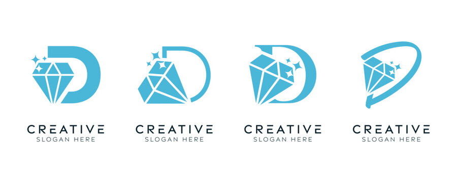 Set of initial letter D diamond logo design templates. Modern isolated letter D with gemstone elements designs.