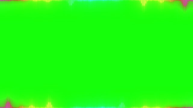 Lines of light create a vibrant glowing border effect on the top and bottom of a green screen.