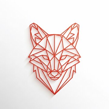 Geometric Fox Head Silhouette, Red Outline Art, Minimalist Animal Design, Polygonal Creature Logo