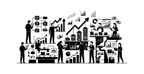 Obraz premium Business Data Analytics Silhouette Illustration