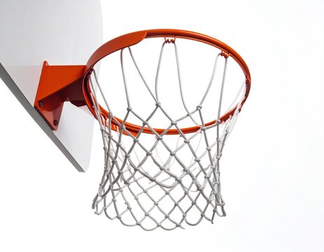 Close-up of a white backboard, orange hoop, and white net