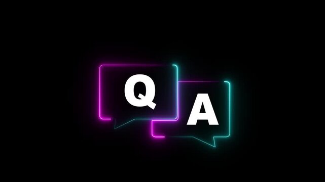 glowing neon q and a question and answer animated session icon neon 4k screen Animated. Question and Answer the letters Q and A. Speech bubbles with Question and Answer icon isolated